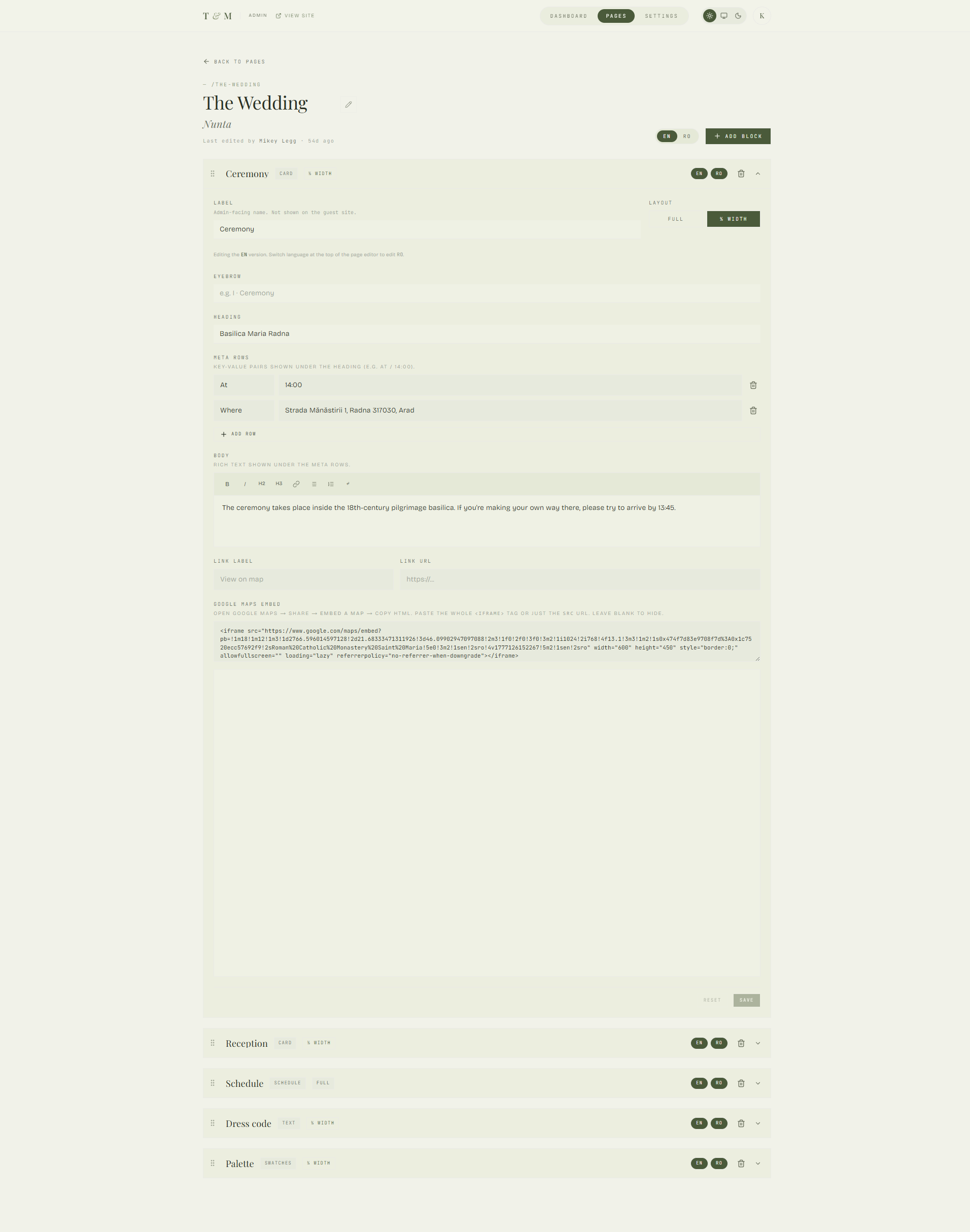 Admin · block editor